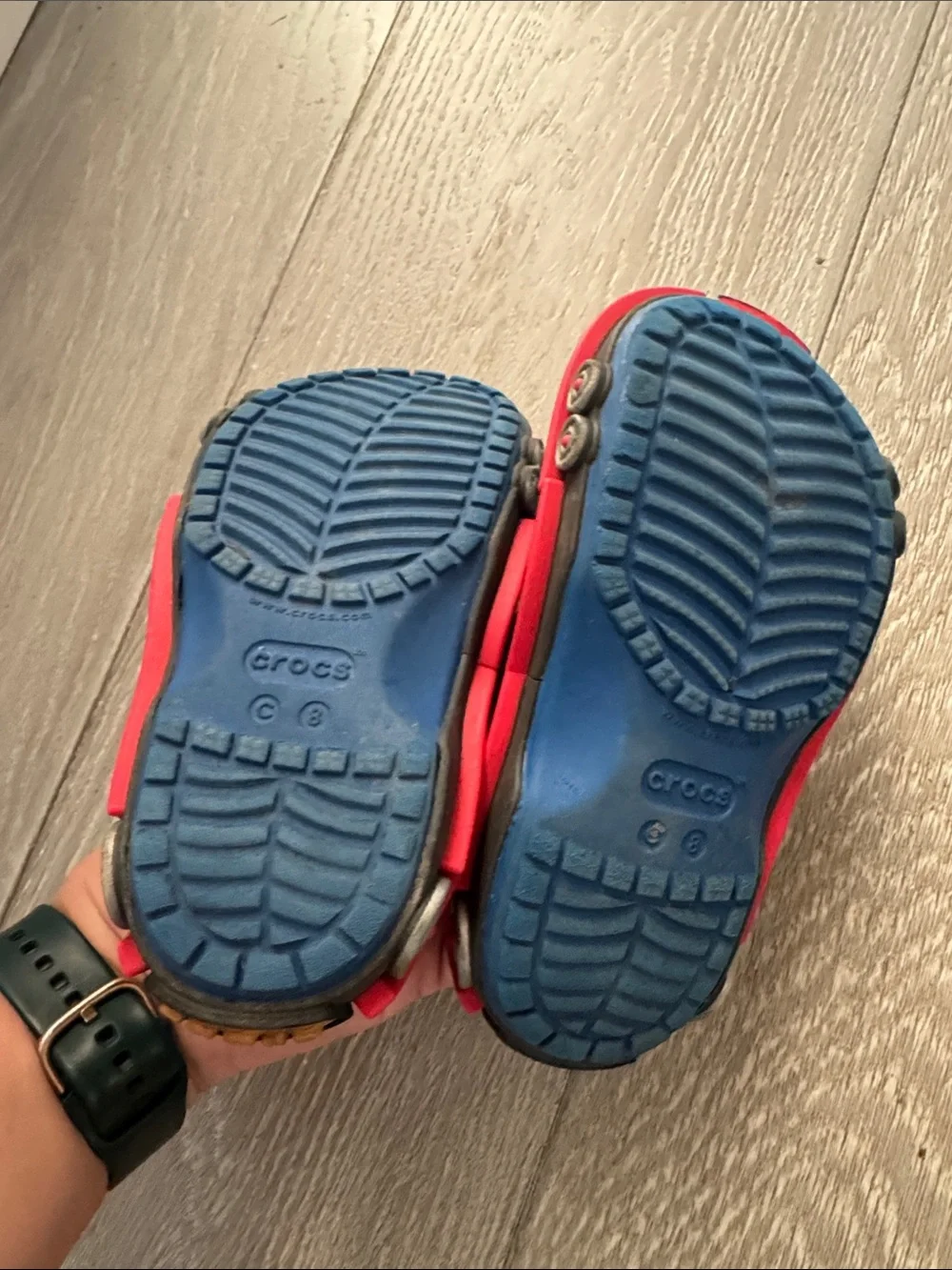 CROCS Kids Blue and Red Clog Sandals with Black Accents